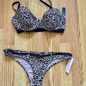 Victoria's Secret Black and Cream Leopard Bikini Bra 34 C